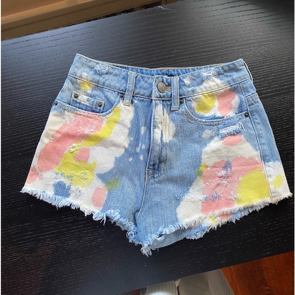 Urban Outfitters Tie-Die Pink White Yellow High Rise Short Stagecoach Coachella